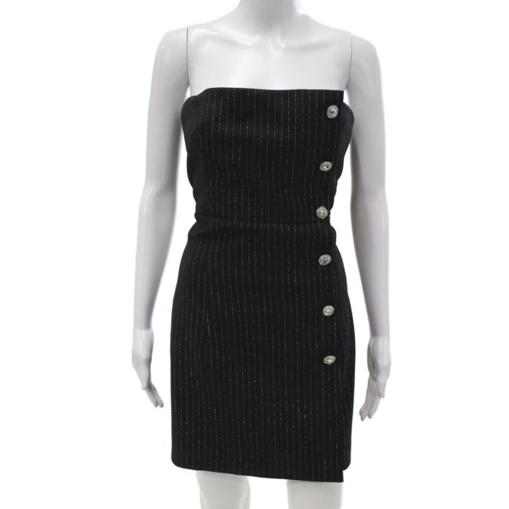 Alessandra Rich Womens Black Striped Off Shoulder Sheath Dress Mini Size 44